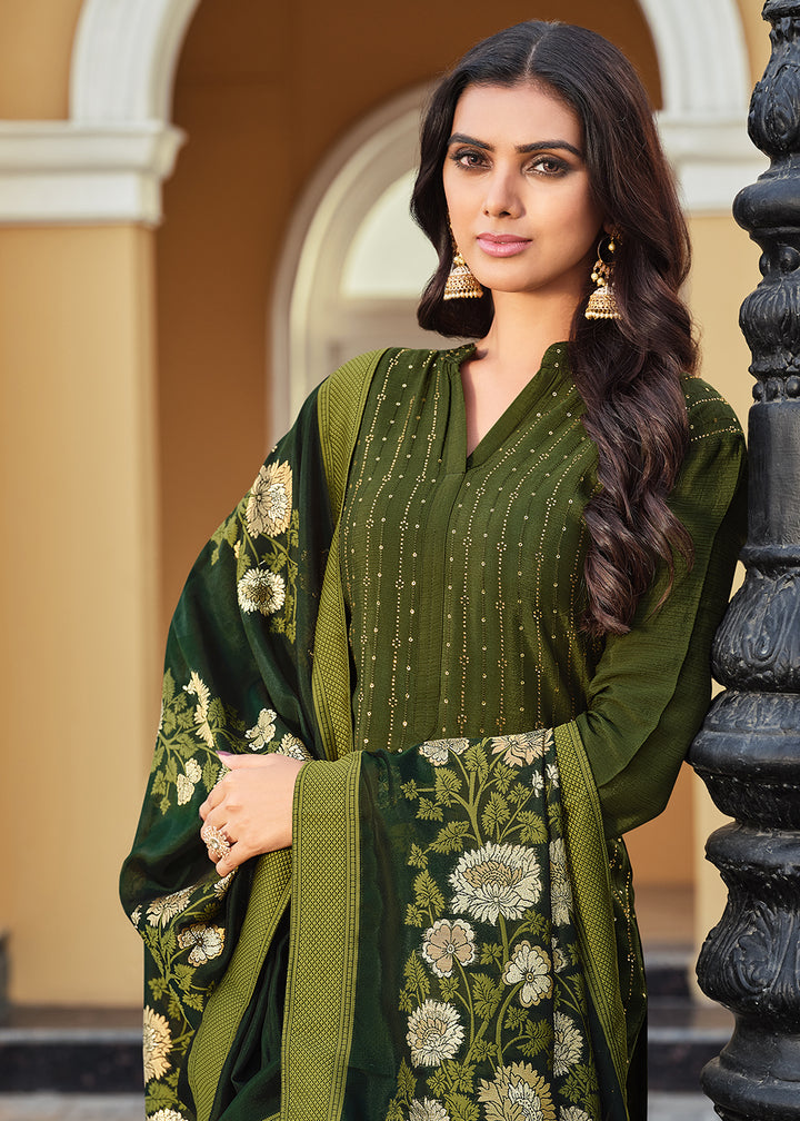 Buy Now Swarovski Embroidered Charismatic Green Pant Salwar Suit Online in USA, UK, Canada & Worldwide at Empress Clothing.