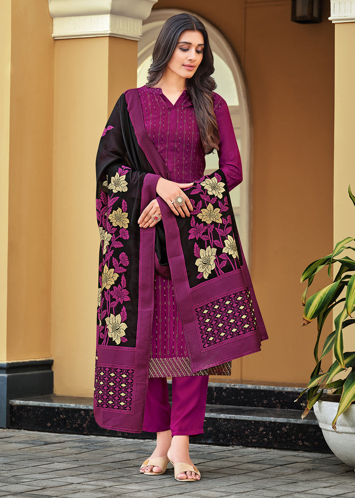 Buy Now Swarovski Embroidered Sober Magenta Pant Salwar Suit Online in USA, UK, Canada & Worldwide at Empress Clothing.
