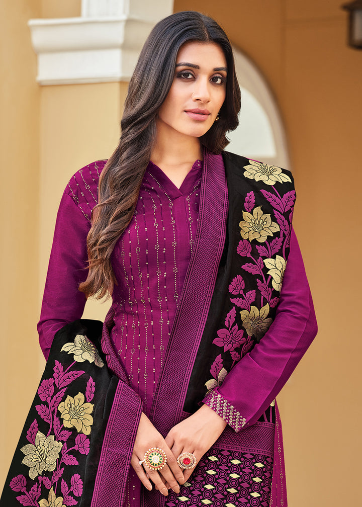 Buy Now Swarovski Embroidered Sober Magenta Pant Salwar Suit Online in USA, UK, Canada & Worldwide at Empress Clothing.