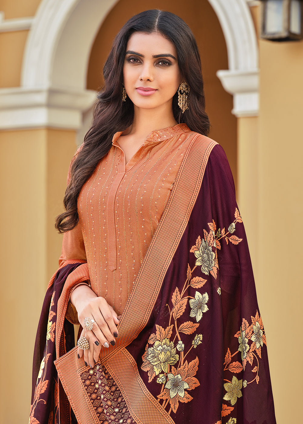 Buy Now Swarovski Embroidered Beatific Peach Pant Salwar Suit Online in USA, UK, Canada & Worldwide at Empress Clothing.
