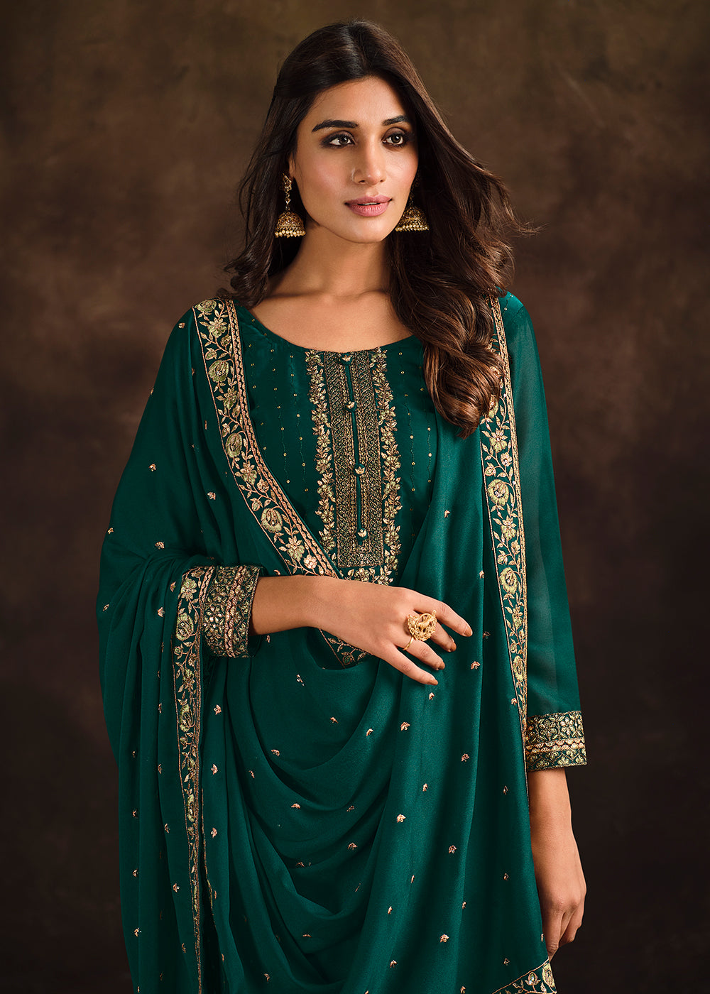 Buy Now Fancy Georgette Trendy Teal Green Pakistani Style Salwar Suit Online in USA, UK, Canada, Germany, Australia & Worldwide at Empress Clothing.