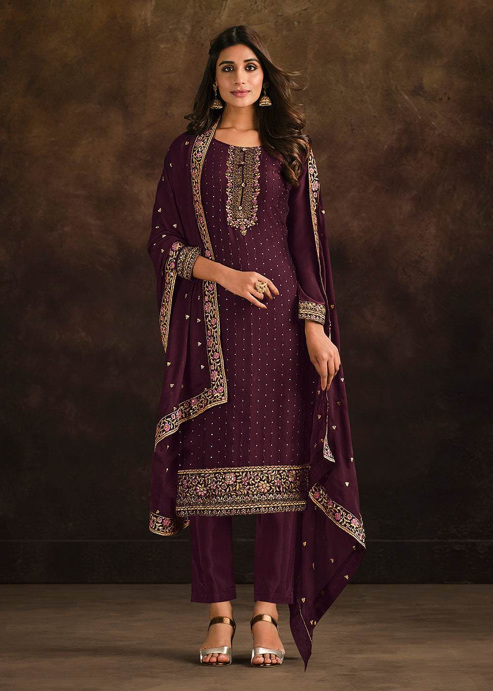 Buy Now Fancy Georgette Radiant Purple Pakistani Style Salwar Suit Online in USA, UK, Canada, Germany, Australia & Worldwide at Empress Clothing.