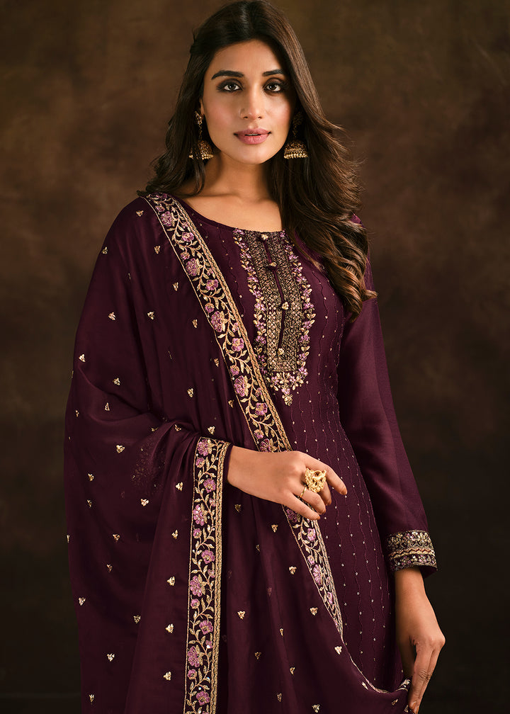 Buy Now Fancy Georgette Radiant Purple Pakistani Style Salwar Suit Online in USA, UK, Canada, Germany, Australia & Worldwide at Empress Clothing.