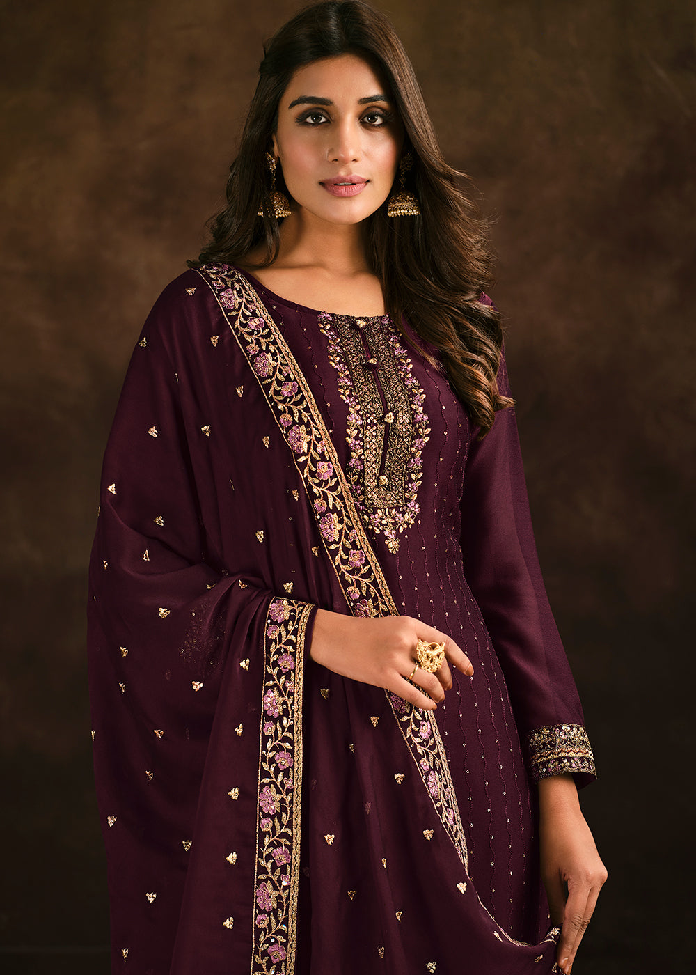 Buy Pakistani Style Suit Fancy Georgette Radiant Purple Salwar