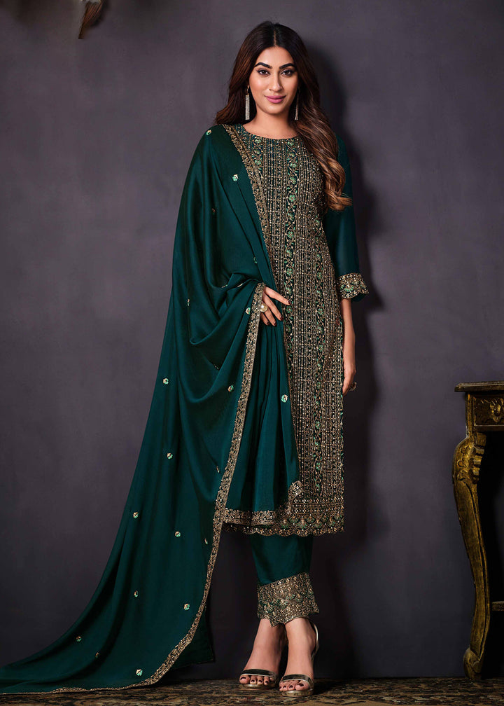 Buy Now Two Tone Cottonic Georgette Teal Green Function Style Salwar Suit Online in USA, UK, Canada, Germany, Australia & Worldwide at Empress Clothing. 