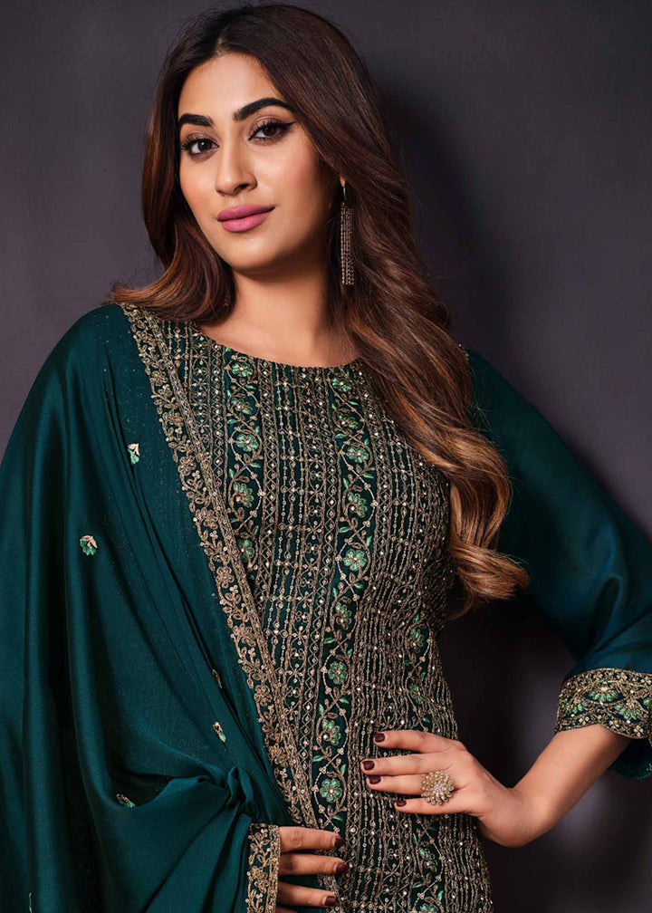 Buy Now Two Tone Cottonic Georgette Teal Green Function Style Salwar Suit Online in USA, UK, Canada, Germany, Australia & Worldwide at Empress Clothing. 