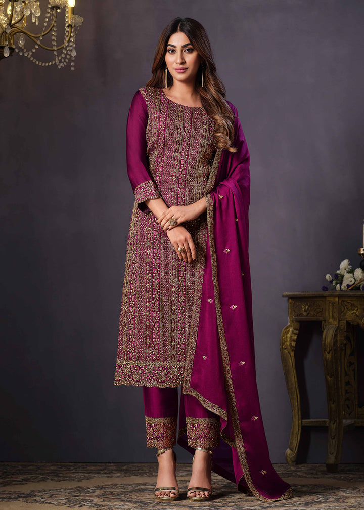 Buy Now Two Tone Cottonic Georgette Magenta Function Style Salwar Suit Online in USA, UK, Canada, Germany, Australia & Worldwide at Empress Clothing. 