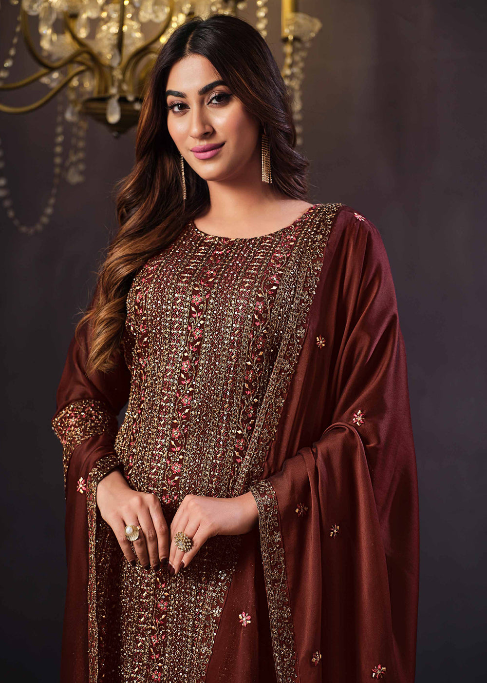 Buy Now Two Tone Cottonic Georgette Maroon Function Style Salwar Suit Online in USA, UK, Canada, Germany, Australia & Worldwide at Empress Clothing.