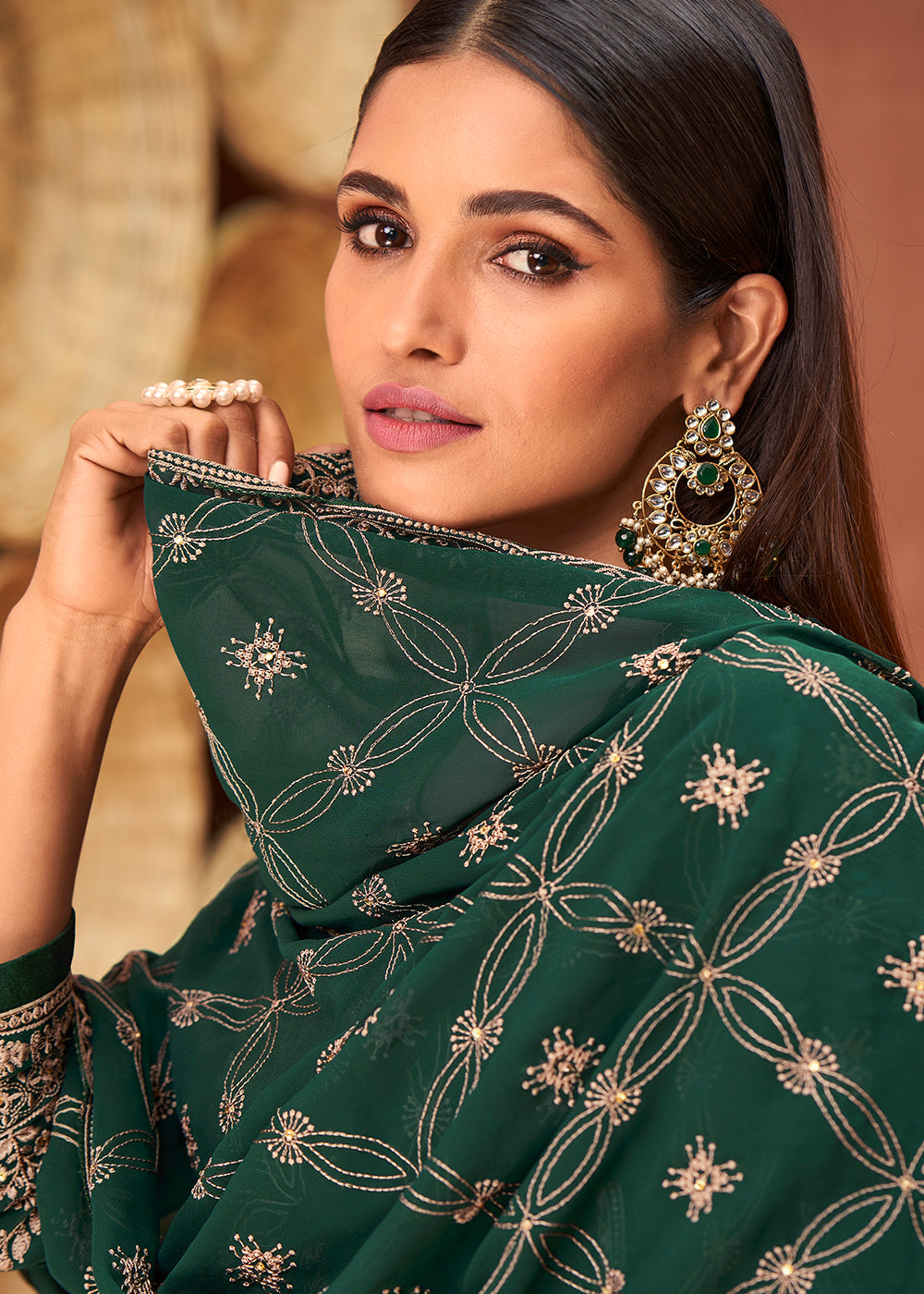 Buy Ethnic Green Georgette Suit - Traditional Embroidered Palazzo Suit