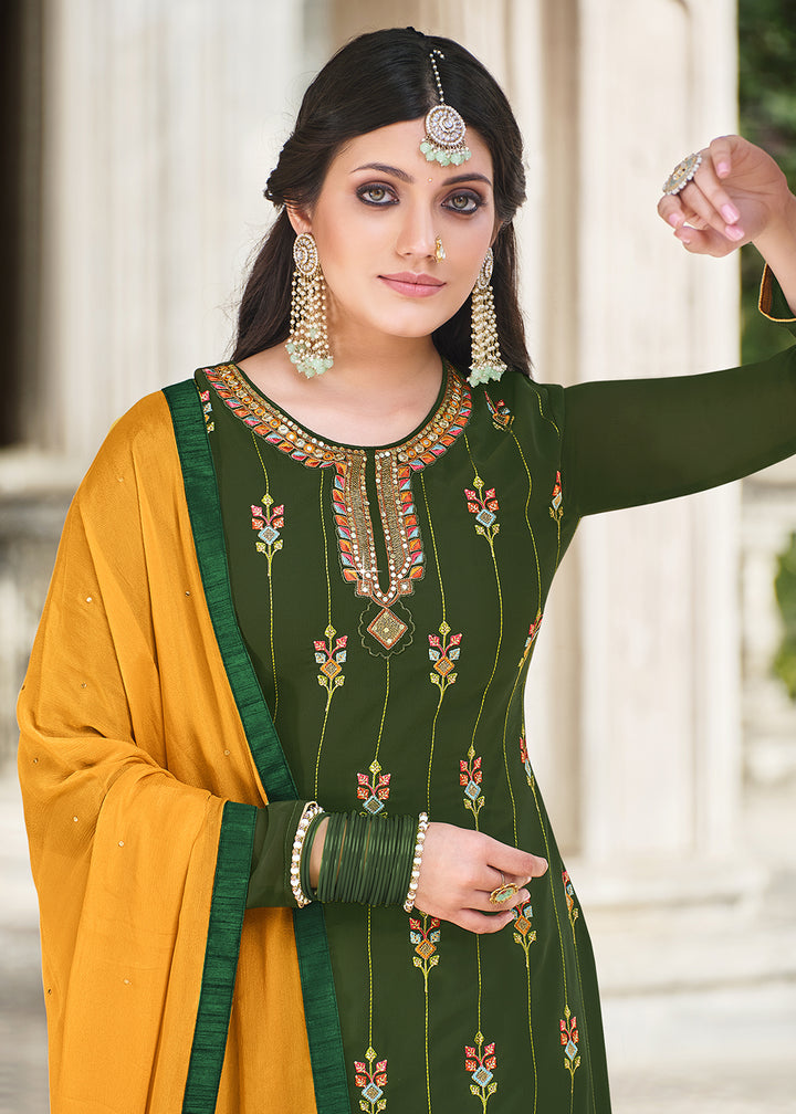 Buy Green Traditional Style Georgette Suit - Designer Palazzo Suit