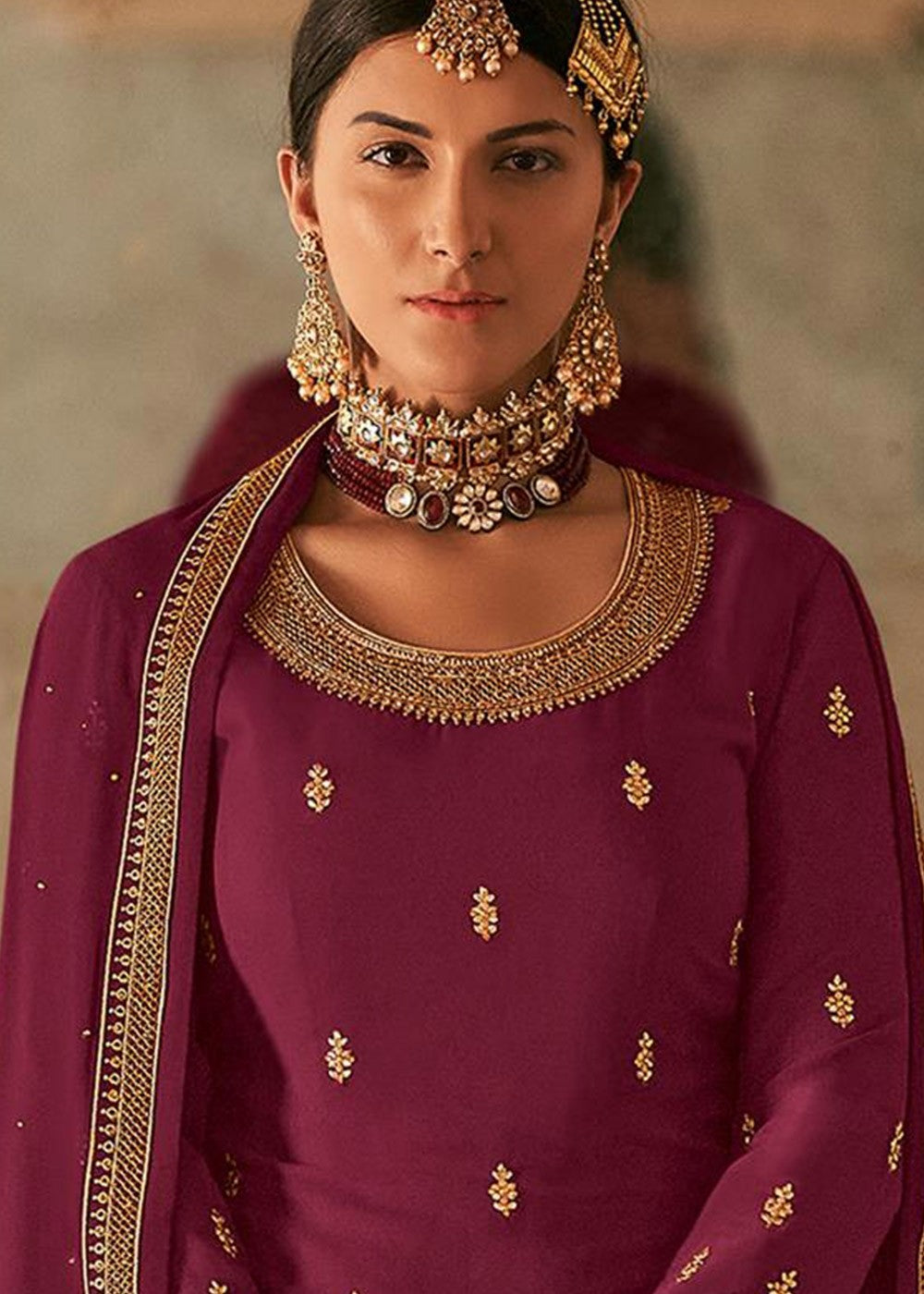 Buy Purple Stone Work Sharara - Embroidered Georgette Sharara Suit
