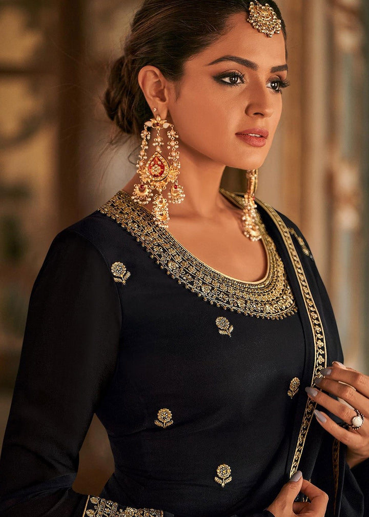 Buy Black Stone Work Sharara - Embroidered Georgette Sharara Suit