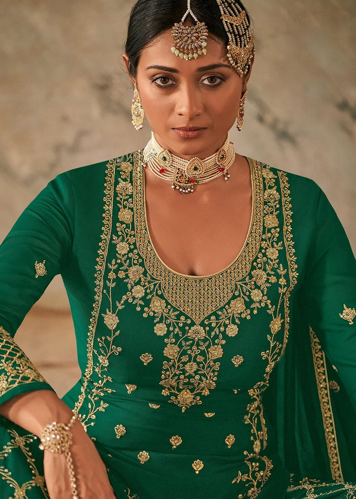 Buy Green Stone Work Sharara - Embroidered Georgette Sharara Suit