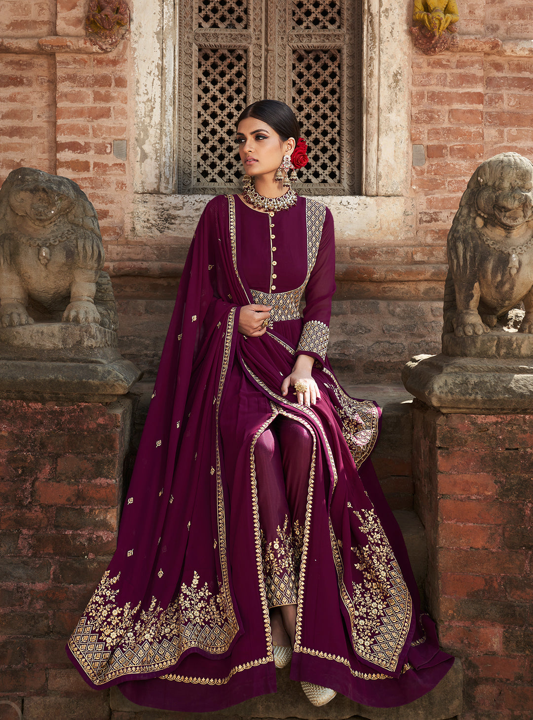 Buy Plum Purple Stone Embellished Anarkali - Floor Length Anarkali Suit