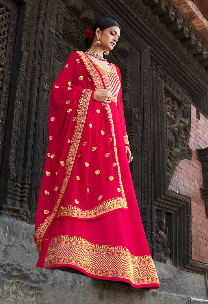 Buy Punch Pink Stone Embellished Anarkali - Floor Length Anarkali Suit