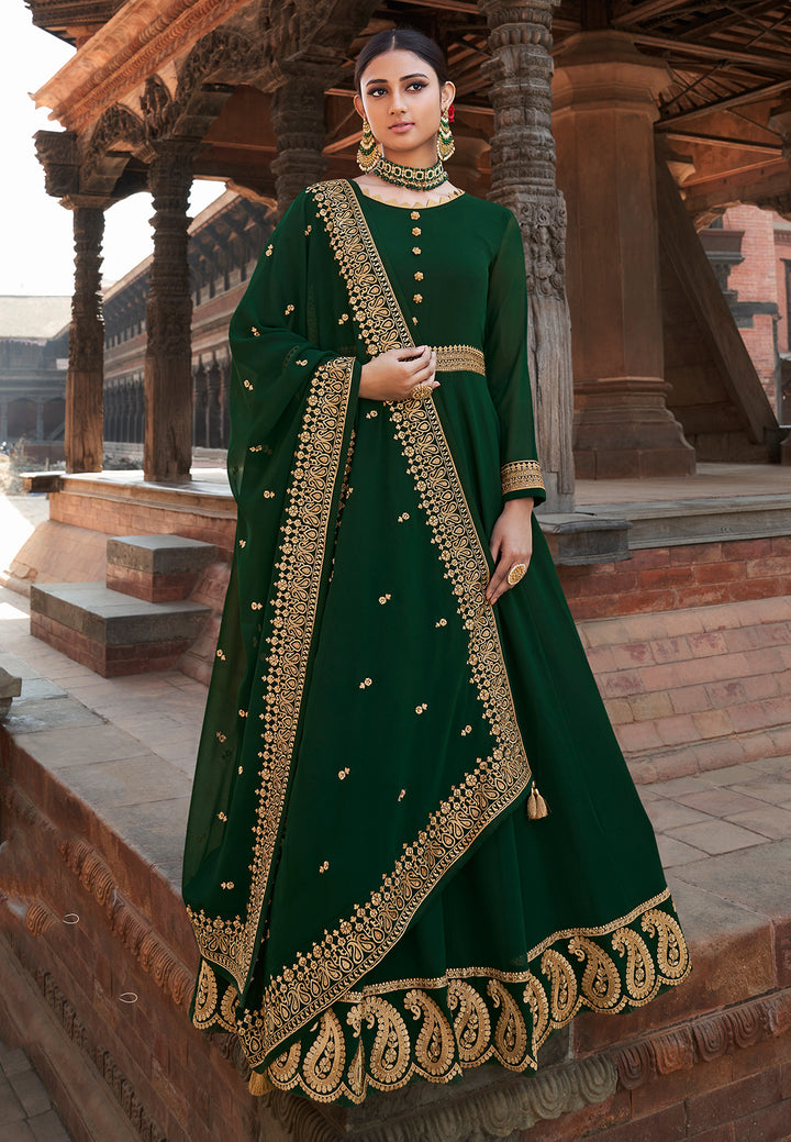 Buy Dark Green Stone Embellished Anarkali - Floor Length Anarkali Suit