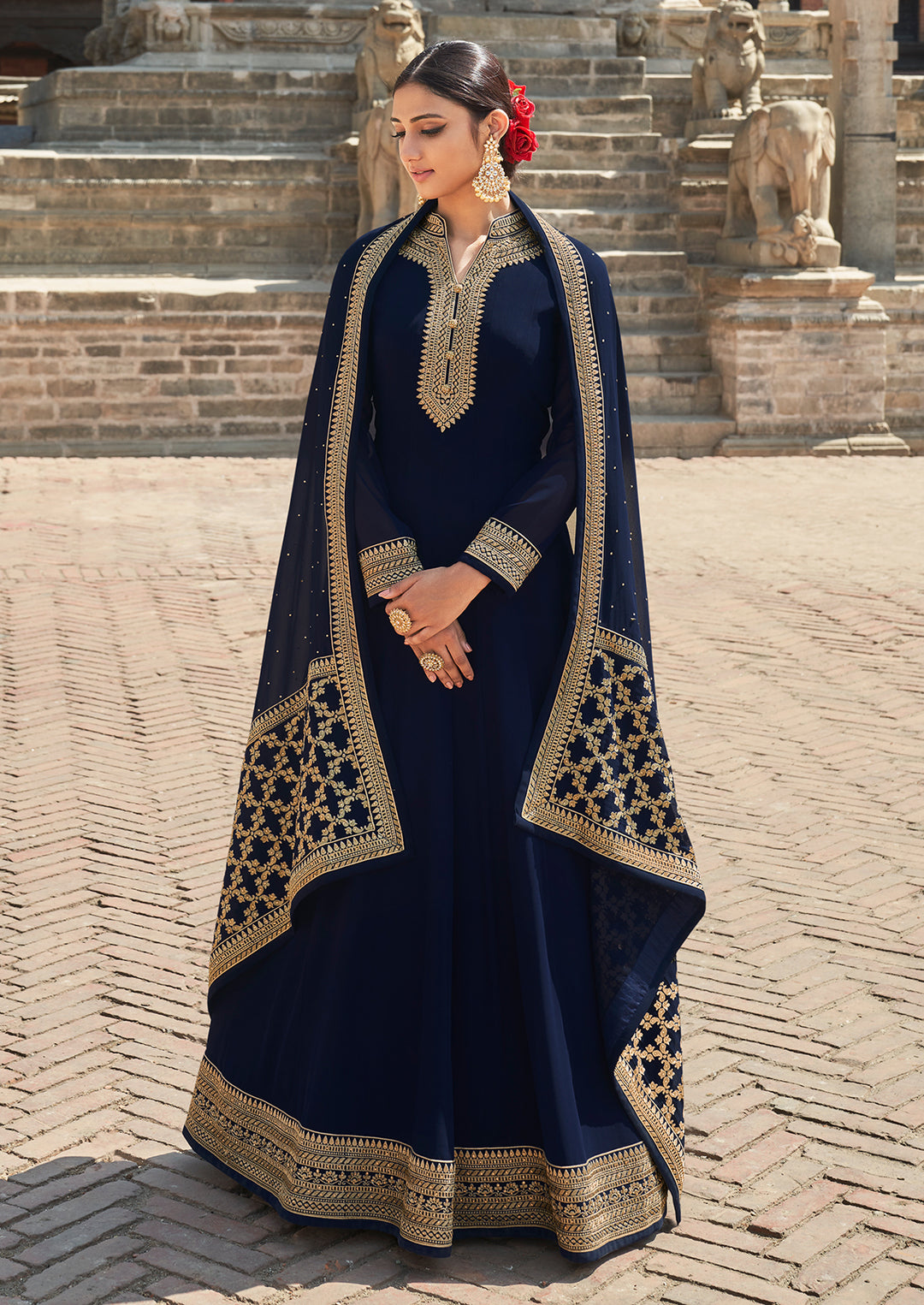 Buy Royal Blue Stone Embellished Anarkali - Floor Length Anarkali Suit