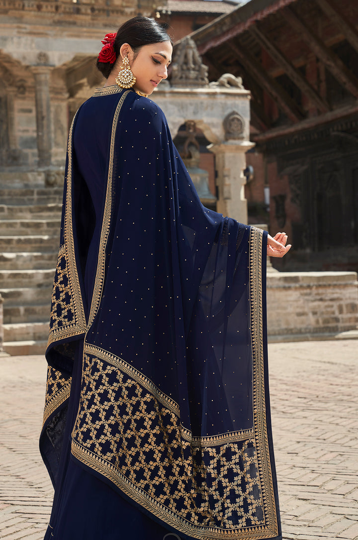 Buy Royal Blue Stone Embellished Anarkali - Floor Length Anarkali Suit