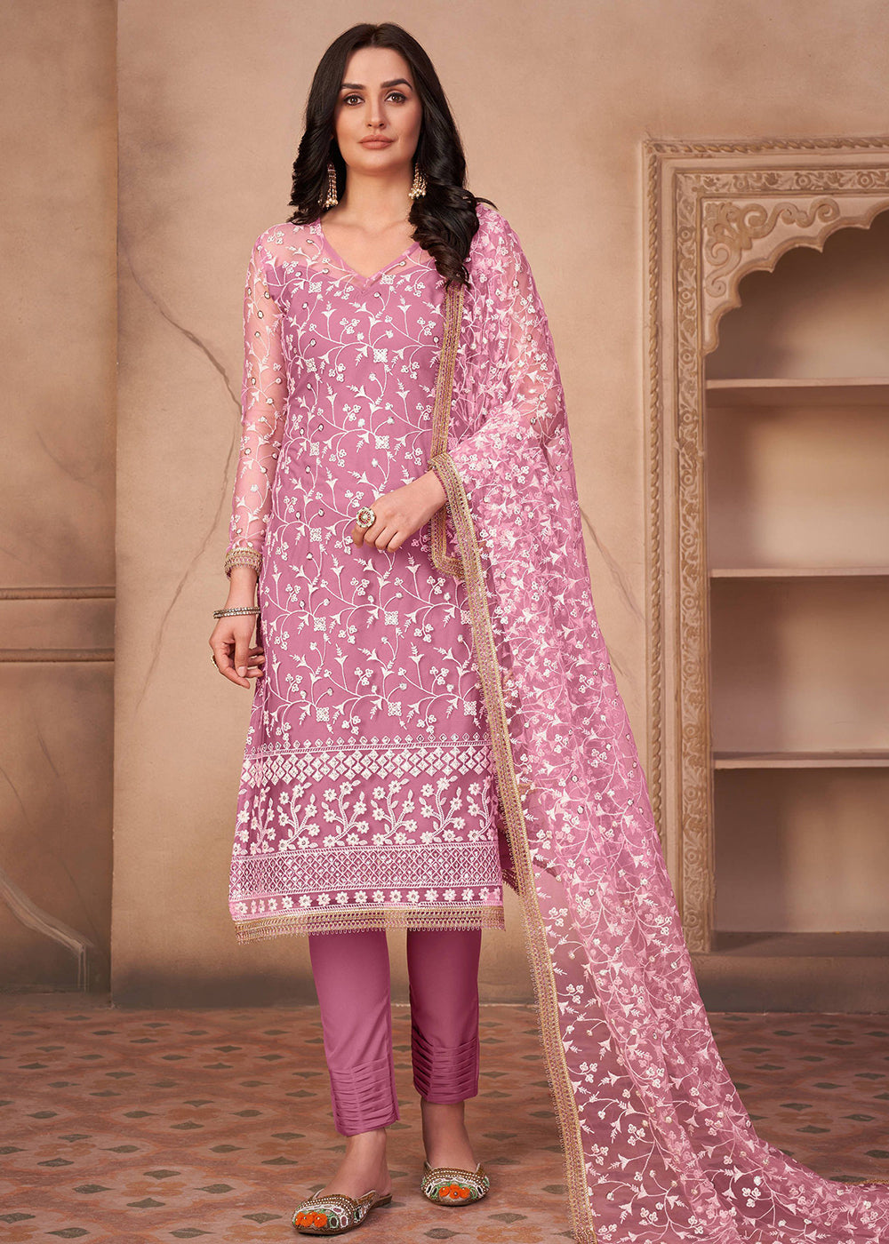 Indian Designer Lilac Net Pant Style Salwar Suit