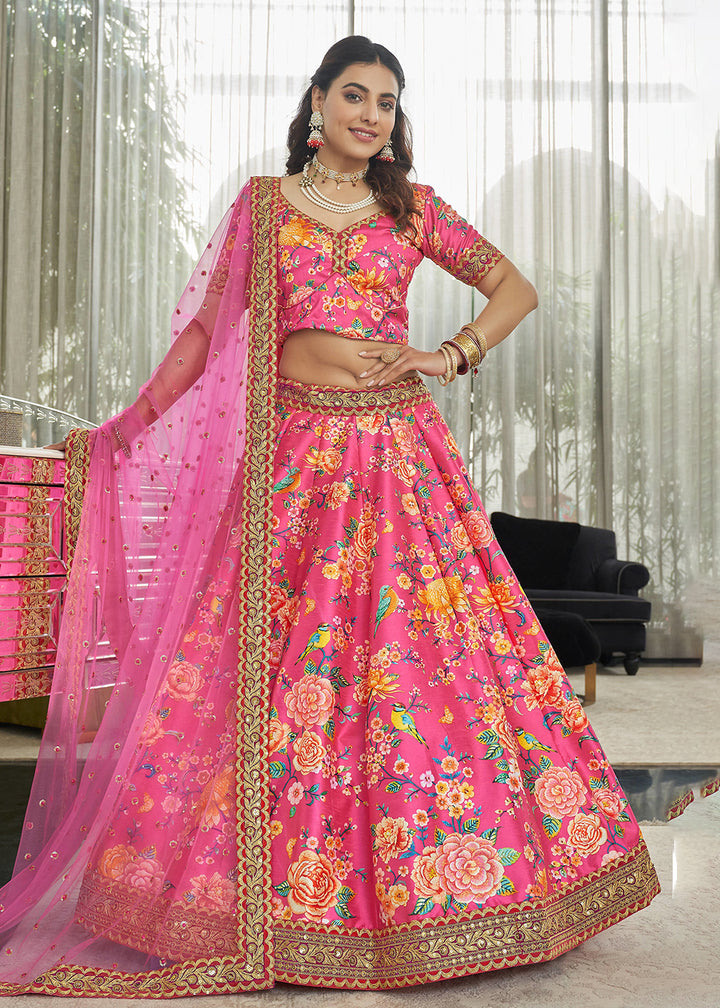 Buy Now Marvelous Deep Pink Art Silk Floral Printed Lehenga Choli Online in USA, UK, Canada & Worldwide at Empress Clothing. 