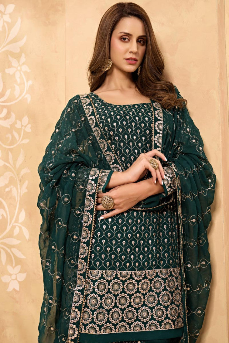 Buy Bottle Green Party Style Suit - Designer Sharara Suit