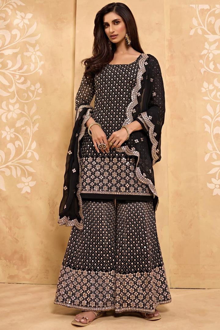 Buy Exciting Black Party Style Suit - Designer Sharara Suit