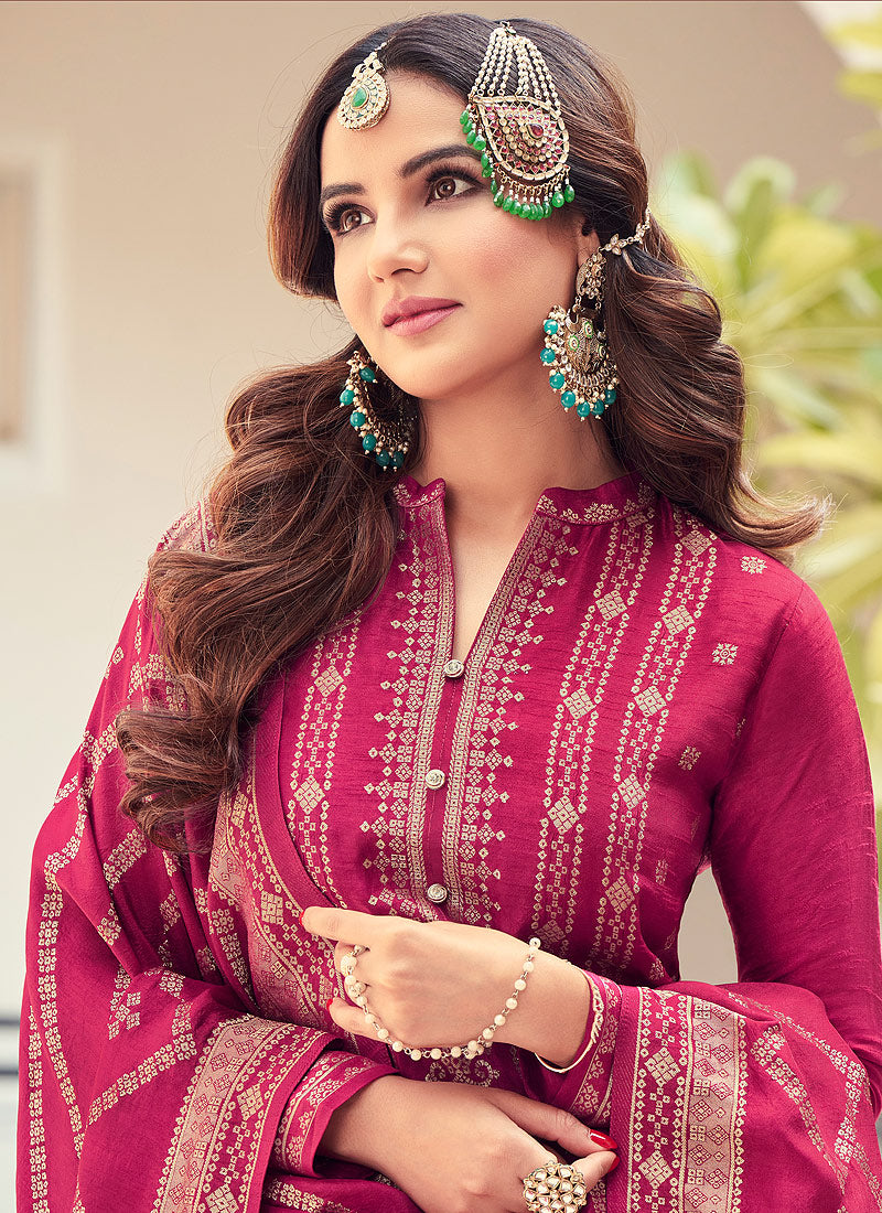 Buy Viscose Pink Pakistani Style Suit - Embroidered Designer Suit