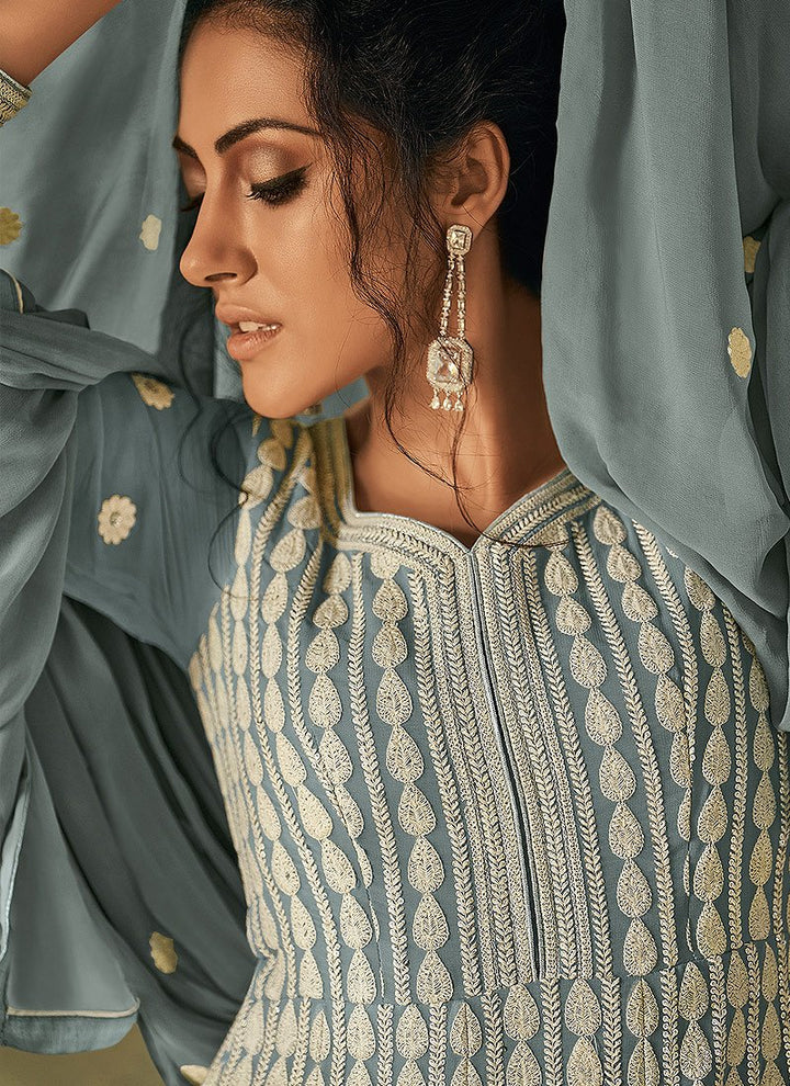 Appealing Blue Georgette Chikankari Embroidered Anarkali