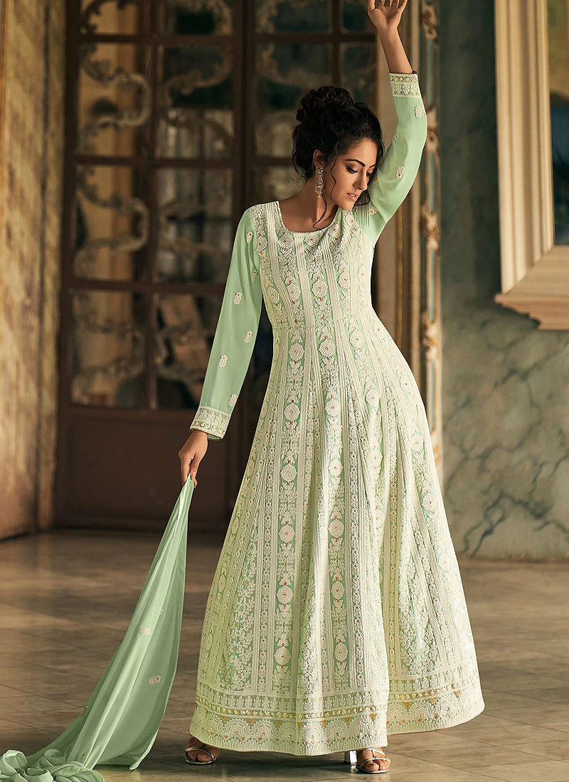 Chikankari anarkali sale party wear