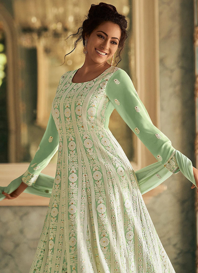 Charming Green Georgette Chikankari Embroidered Anarkali