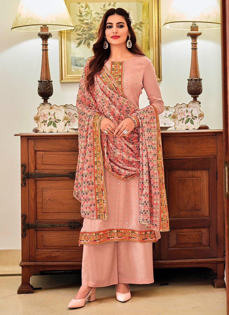 Buy Maple Pink Punjabi Style Suit - Straight Cut Palazzo Suit