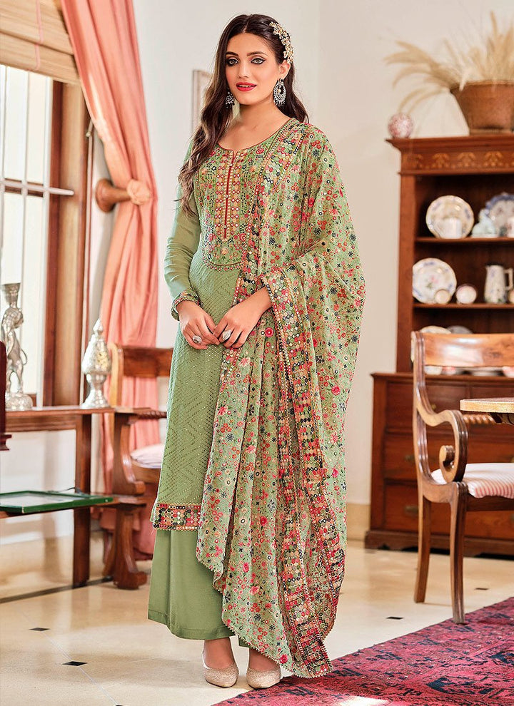 Buy Lovely Green Punjabi Style Suit - Straight Cut Palazzo Suit