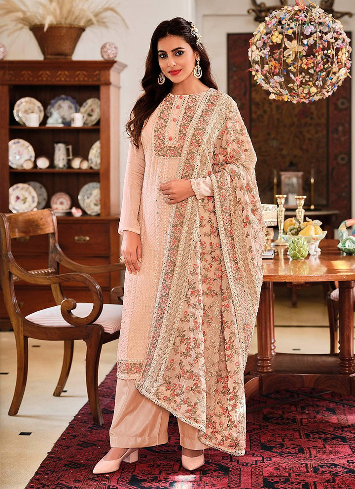 Buy Creamy Pink Punjabi Style Suit - Straight Cut Palazzo Suit