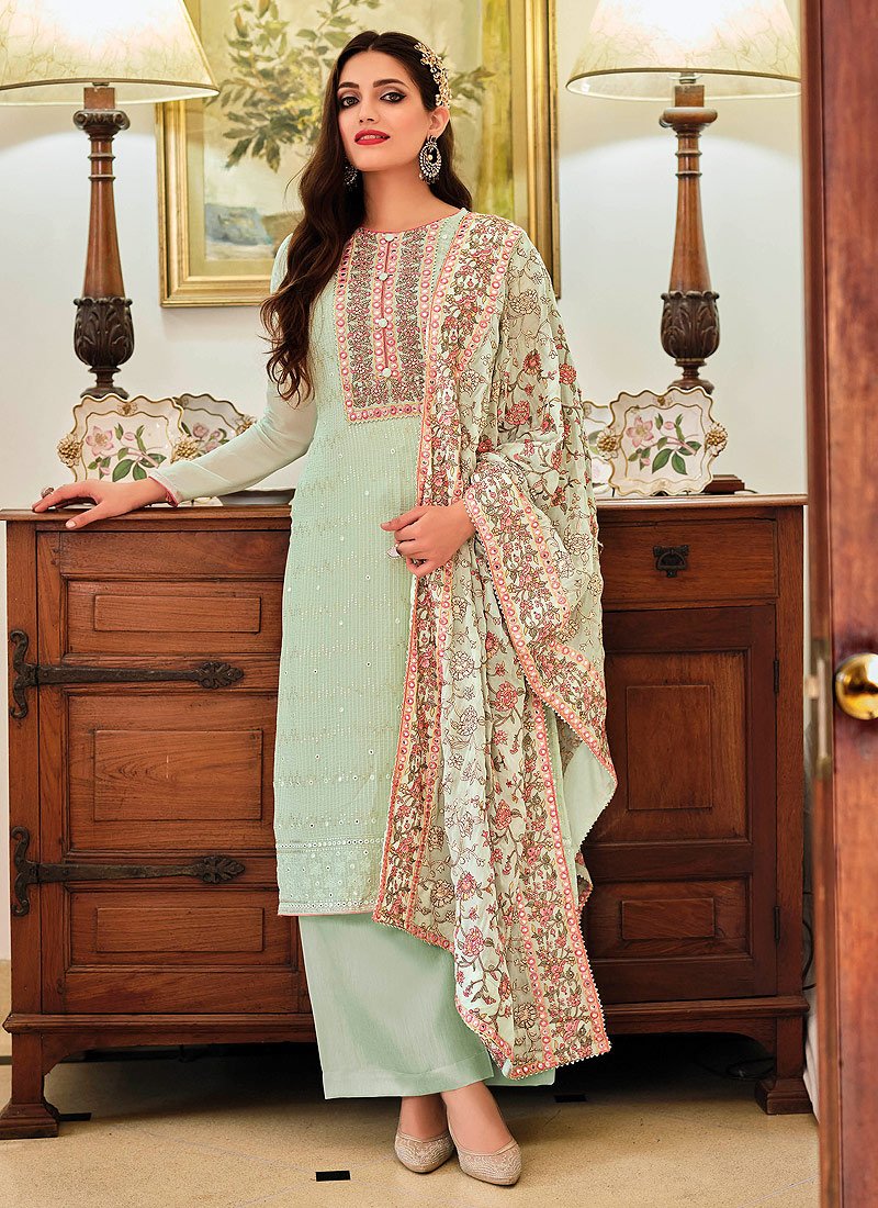 Buy Light Green Punjabi Style Suit - Straight Cut Palazzo Suit