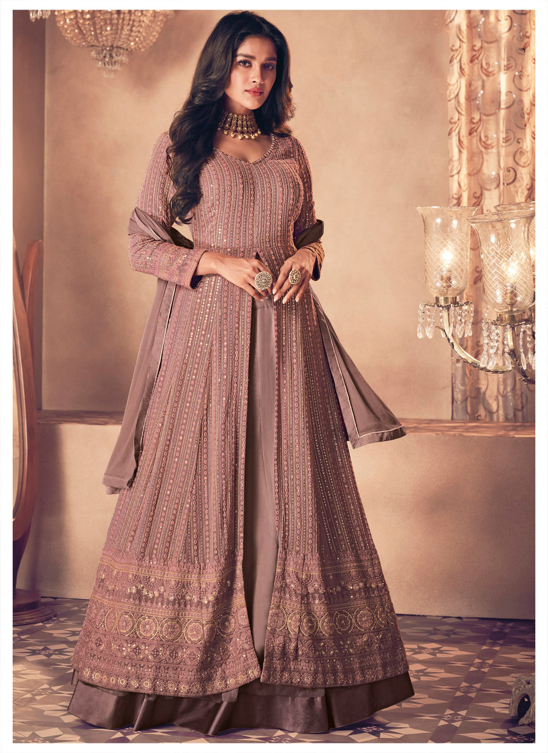 Buy Pretty Mauve Floor Length Anarkali - Embroidered Anarkali Suit
