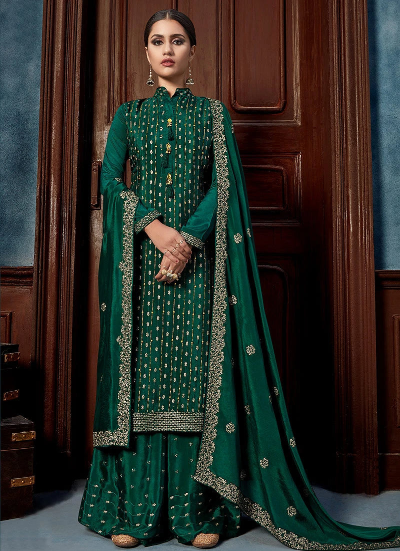 Catchy Green Chinon Trendy Palazzo Salwar Suit
